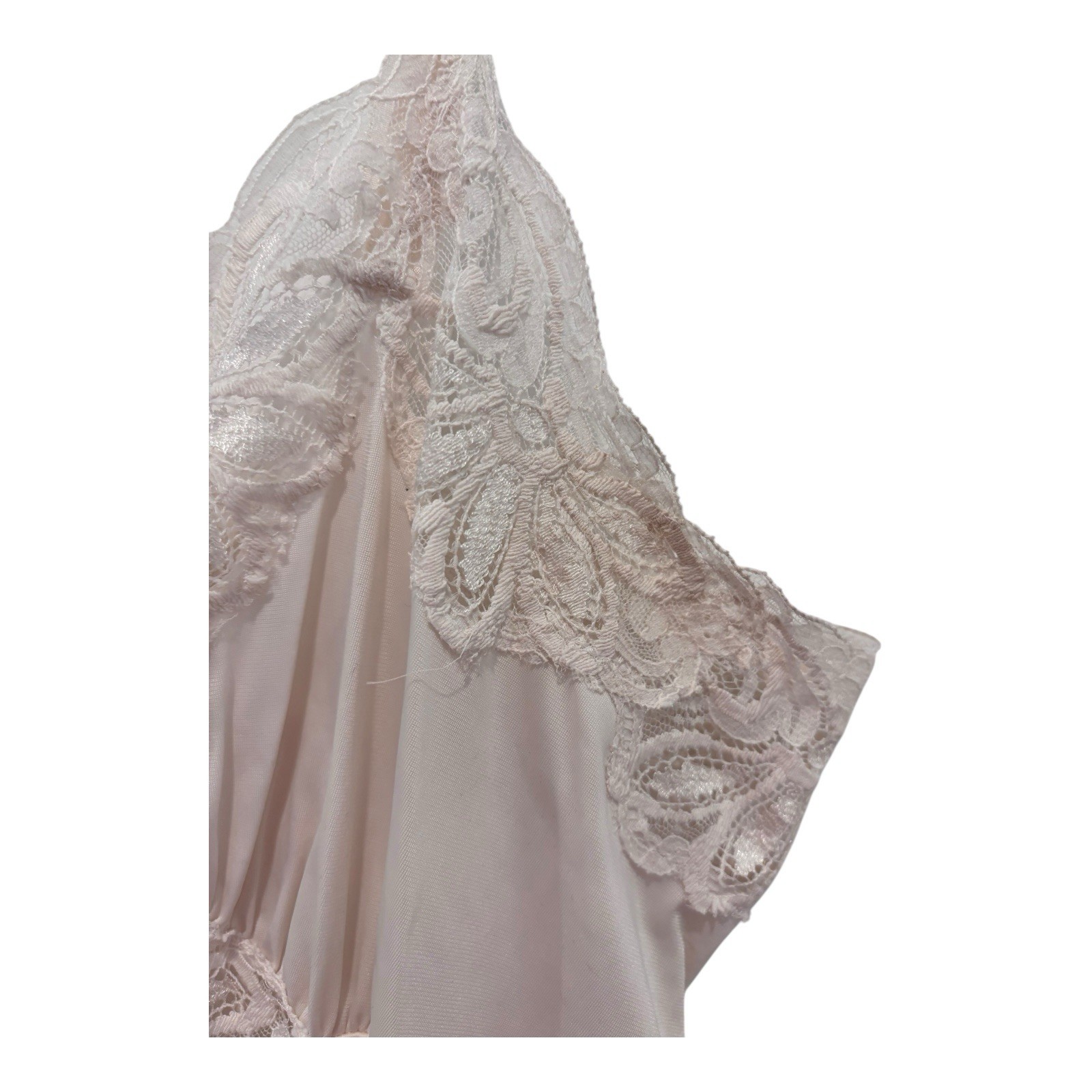 Shadowline Full Slip 36 Ivory Nylon Lace Trim Long Nightgown Vintage USA