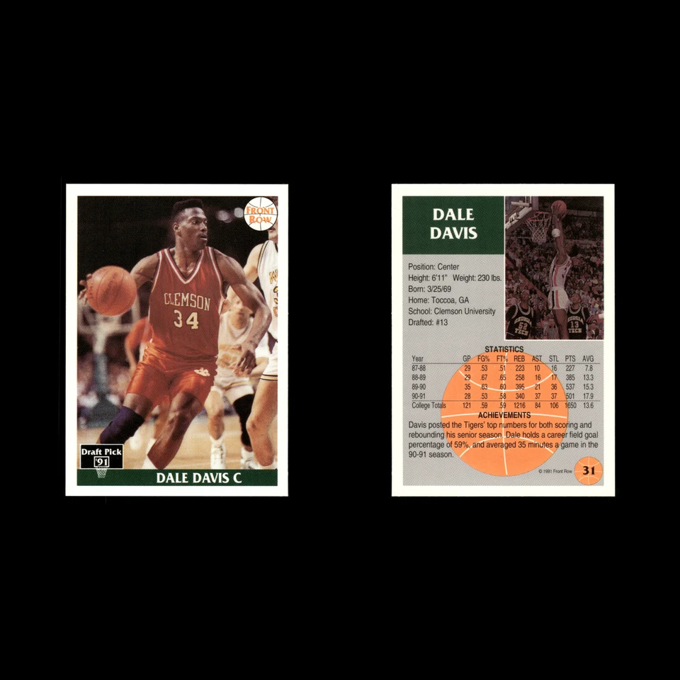 Dale Davis #31 1991-92 Front Row Clemson Tigers Basketball Card NBA - Image 3 of 3