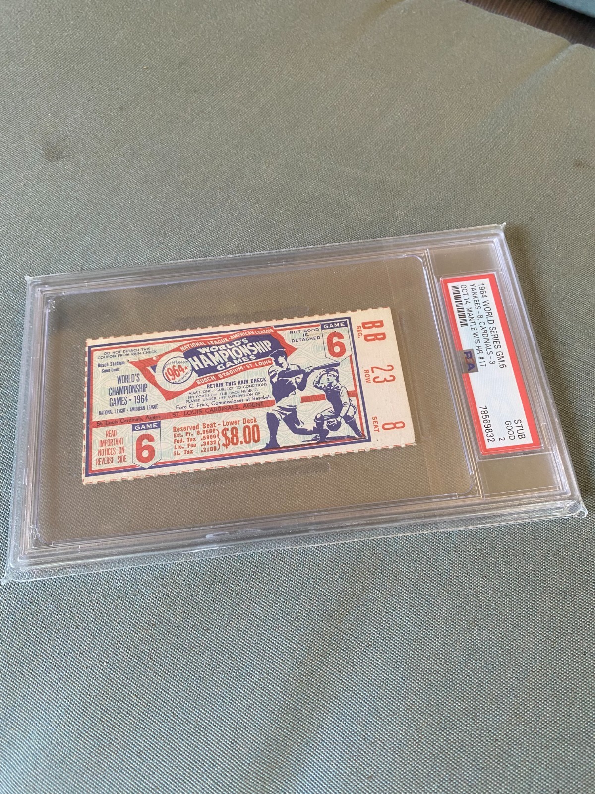 MICKEY MANTLE BREAKS RUTH WORLD SERIES HR RECORD #17 YANKS/CARDINALS GAME 6 PSA