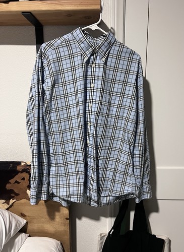 Burberry London, Burberry London Mens Size Large Nova Button Cotton Down Shirt Made in USA Blue