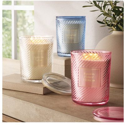 Member's Mark 3-Wick Ribbed Glass Candle, 28 oz.- Agave/Melon & Nantucket Waves