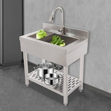 Freistehende Edelstahl Spültisch Spülbecken Küchenspüle Silber 75x50x90cm