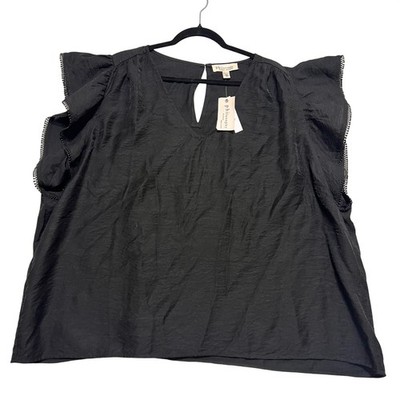 Philosophy Flutter Sleeve V-Neck Top Plus Size 3X Black Flowy Boho Core NWT