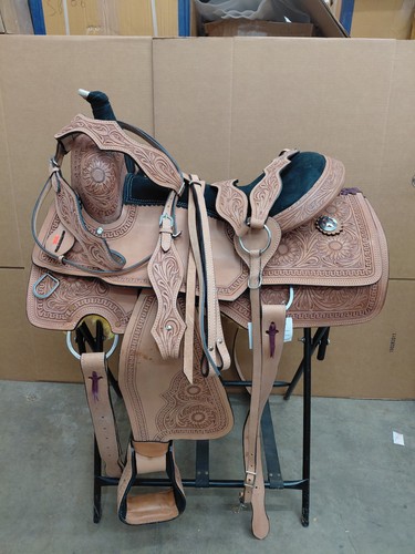 WESTERN TRAIL SADDLE BARREL RACING HORSE PLEASURE TOOLED LEATHER USED 16 TACK