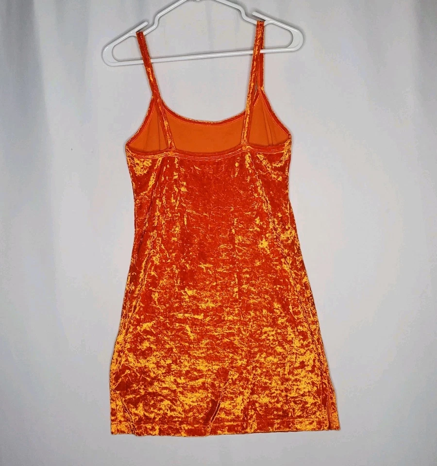 Victorias Secret 复古压裂天鹅绒迷你懒人连衣裙小号橙色弹力性感 — 第 2/4 张图片