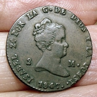 ESPAÑA Isabel II (1833 1868) 2 Maravedis 1847 Segovia BONITA