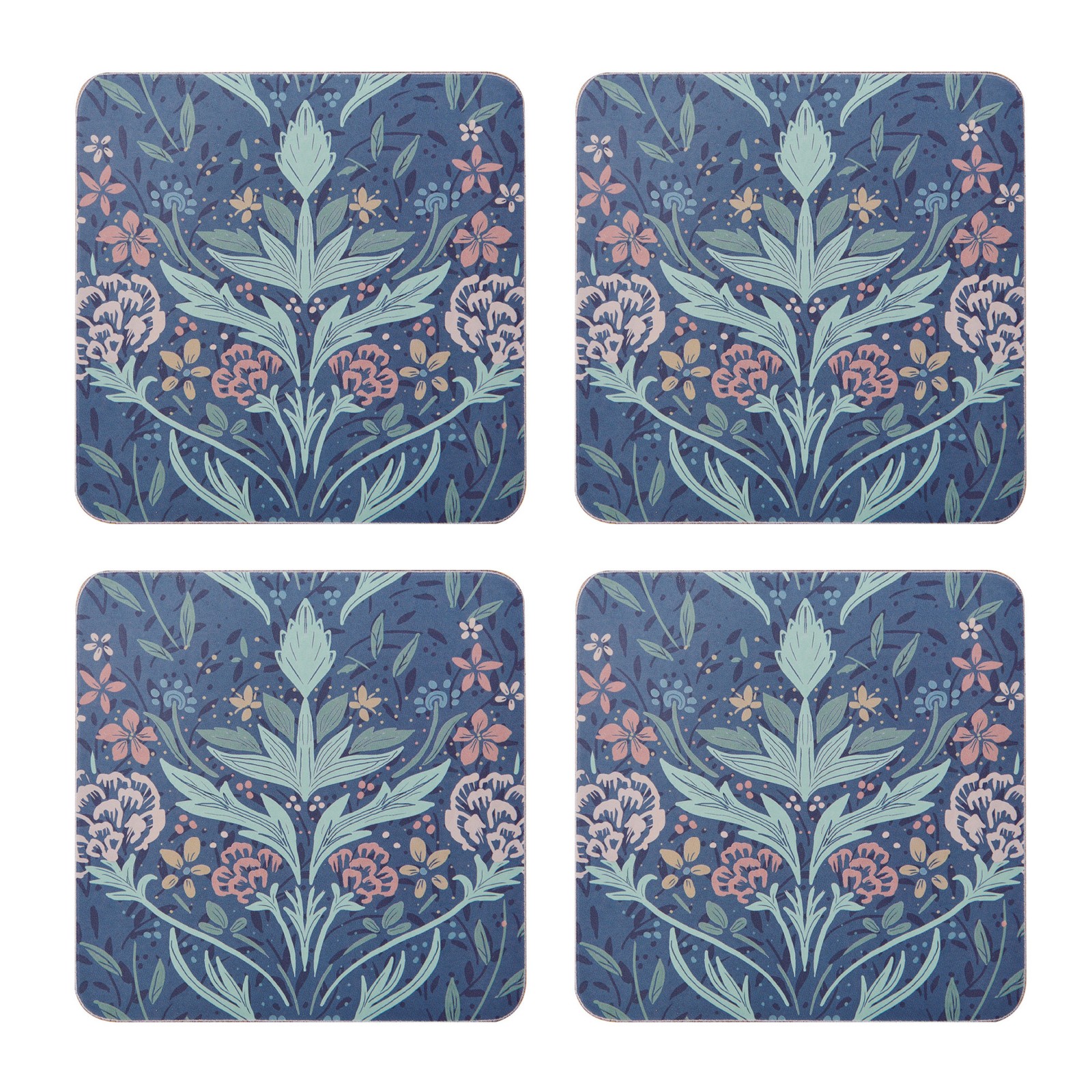 Creative Tops Set of 4 Arts and Crafts Floral Coasters Cork Backed 10.5 x 10.5cm