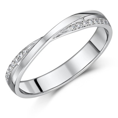 Crossover-Ehering 2,5 mm 9 kt Weißgold Diamant UK punziert 375 Größen K-S