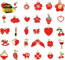 30Pcs Mixed Enamel Charms Bulk for Jewelry Making, Assorted Gold Plated Pendants