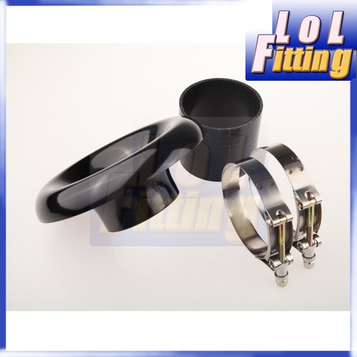 3.5" Silicone Coupler Hose Black+T-bolt Clamps+Turbo Horn Velocity Stack Black - Picture 3 of 4