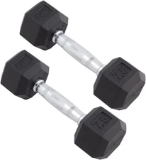 Rubber Encased Hex Dumbbell Weight, Pair – Dumbbells for Exercises – Strength Tr