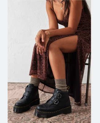 Dr. Martens DEVON FLOWER LEATHER PLATFORM BOOTS MSRP $240 Soft
