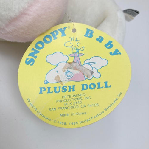 Peanuts Baby Snoopy 8" Pastel Pink Plush & Rattle Ball VTG - Picture 6 of 7