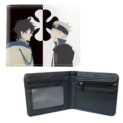 Black Clover - schwarz-weiß Kleeblatt 4,5" aufklappbare Geldbörse NEU Burakku Kuroba - Bild 2 von 2