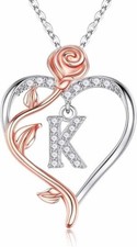 Iefil Rose Heart Necklaces Gifts for Women - 925 Sterling Silver Heart Initial N