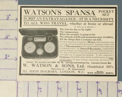 1917 WATSONS SPANSA WATCH FASHION CAMP OUTDOOR DECOR HISTORIC AD A-1441