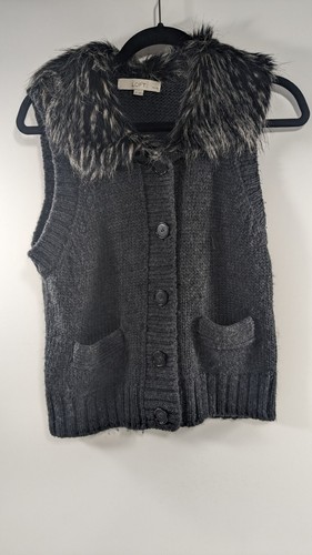 Ann Taylor Loft Sweater Vest Faux Collar Medium Petite Black Sleeveless - Picture 4 of 14
