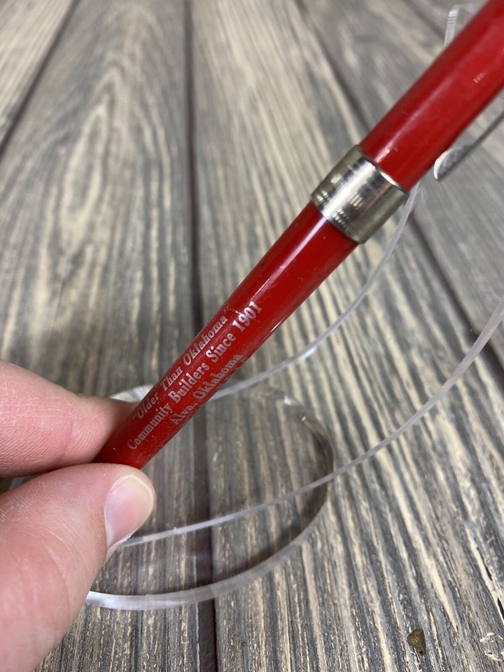 Vintage Alva State Bank Older Than Oklahoma Red Retractable Pen