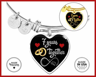 7th Anniversary Personalized Engraved Bangle For Her, Married For 7 Years