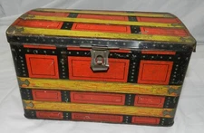 Vintage Baird & Peters Tea Importers Tin in shape of a dome top steamer trunk