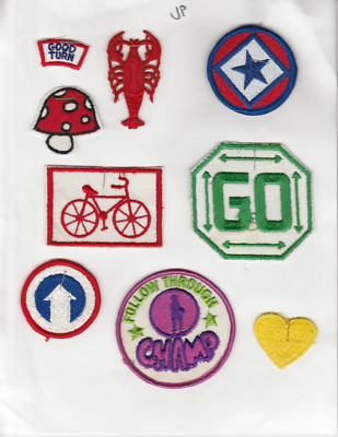 Vintage Patches Lobster Bicycle Go Sign Arrow Up Mushroom Heart Good Turn