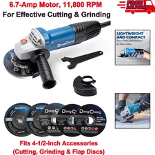 4-1/2" Electric Angle Grinder 6.7-Amp Paddle Switch with Discs, Handles & Guard