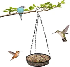 Metal Mesh Bird Feeder Platform - Hanging Tray for Garden, Attracts Birds