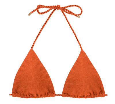 Rio De Sol Seamless Triangle Bikini Top Paprica Tri-Rope Orange Sparkle Sz L NWT