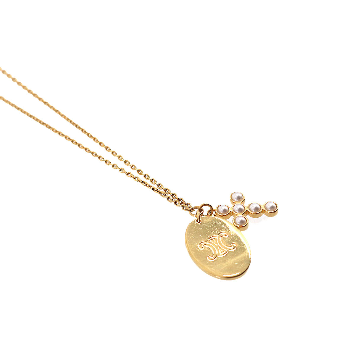 CELINE Triomphe Pearl motif Necklace Gold 460OP6PRB