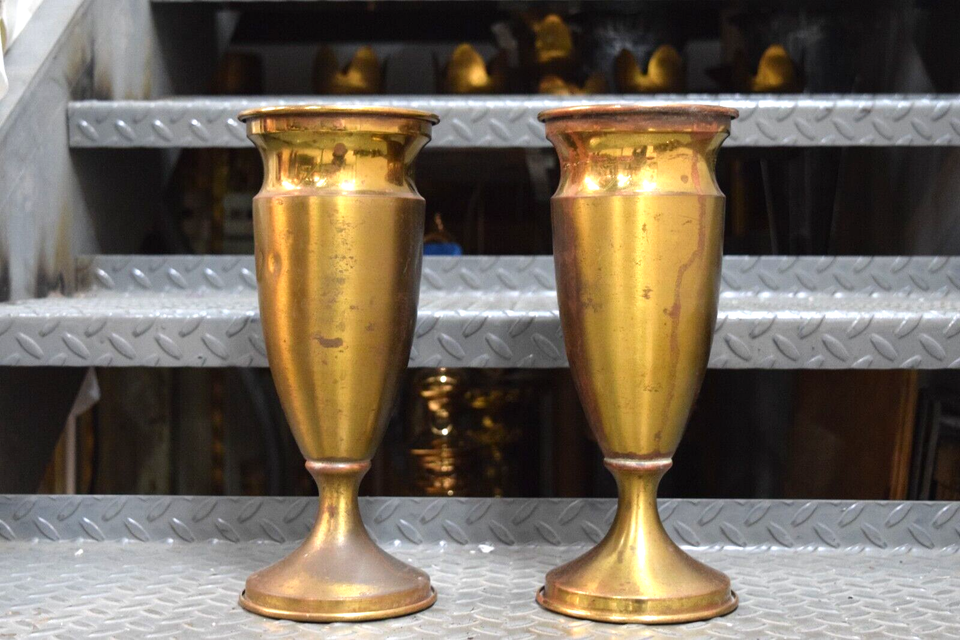 Pair of Older Used Brass Church Flower Vases, 11 7/8" (CU858) chalice
