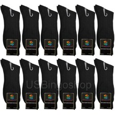 12 Pairs New Cotton Men Rib Black Wedding Business Style Dress Socks Size 10-13