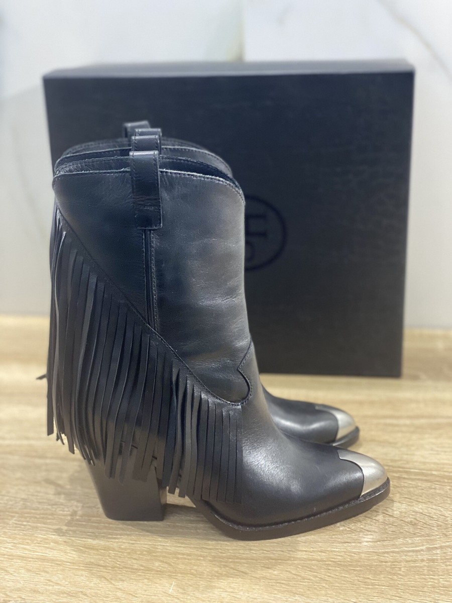 Ash Texan Woman Elison Black Leather Fringe Casual Boots 36