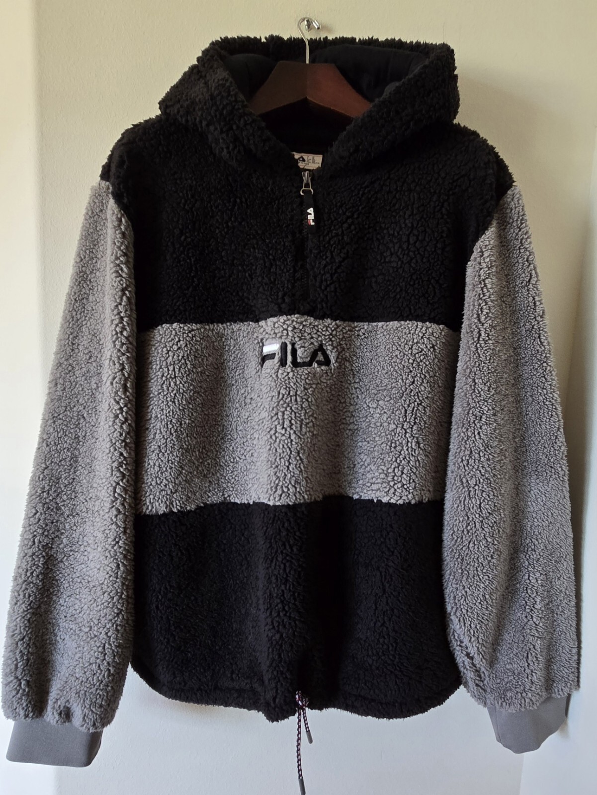 Felpa con cappuccio pullover sherpa Fila Bruno 1 4 zip XXL nero grigio righe calda