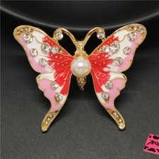 New Lady Fashion Pink Enamel Shiny Crystal Butterfly Women Charm Brooch Pin