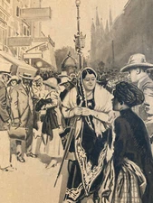 Very beautiful Watercolor Painting 1920 Art Deco Travel Marseille Canebiere Ink