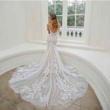 Mermaid Wedding Dresses Sweetheart Sleeveless Tulle Appliques Bridal Gowns Train