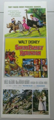 WALT DISNEY SWISS FAMILY ROBINSON ORIGINAL ROLLED 14X36 INSERT MOVIE ...