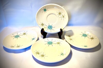 Four (4) Fransiscan Atomic Starburst MCM Mid Century Tea Coffee Cup Saucers