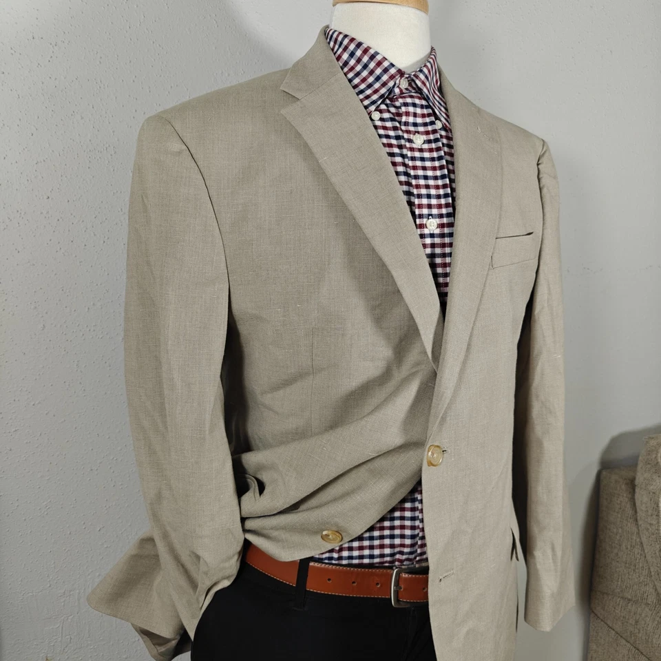 Abrigo Blazer Deportivo Para Hombre Concepts Claiborne Dos Botones Beige Mezcla Lino 46R Foto 3 de 4