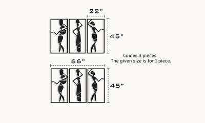 3 Pieces African Women Metal Wall Art, Black Women Wall Decor