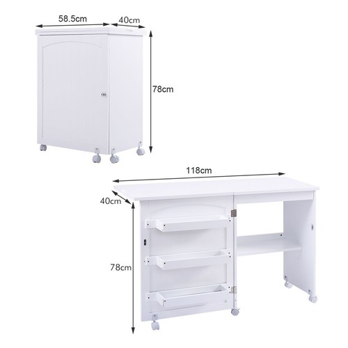 Folding Sewing Craft Table 2in1 Multifunctional Home Office Desk Storage Cabinet - Picture 5 of 11