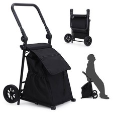 2 in 1 Foldable Grocery Cart Seat,Waterproof Bag,Rolling Shopping Cart 132 lbs