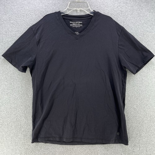 Banana Republic Mens V Neck Shirt Large L Black Cotton Spandex Short Sleeve