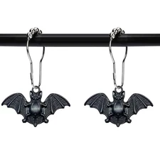Set of 12 Bats Shower Curtain Hooks Rings Halloween Party Supplies Haunted Ho...