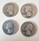 Lot Of 4-1944 Washington 90% Silver Quarter No Mint Mark  Rare US Coin