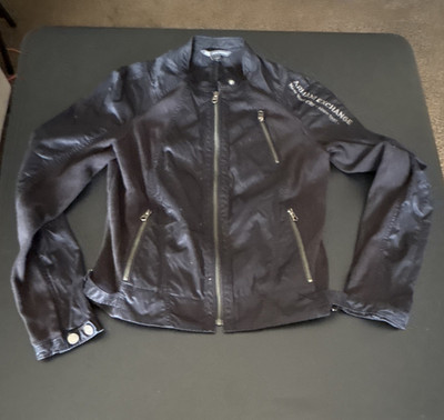 Armani Exchange Womens Black Bomber Jacket Full Zip Band Collar Size XL