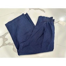 A New Day Womens Navy Blue Wide Leg Cotton Textured Pants Size L New
