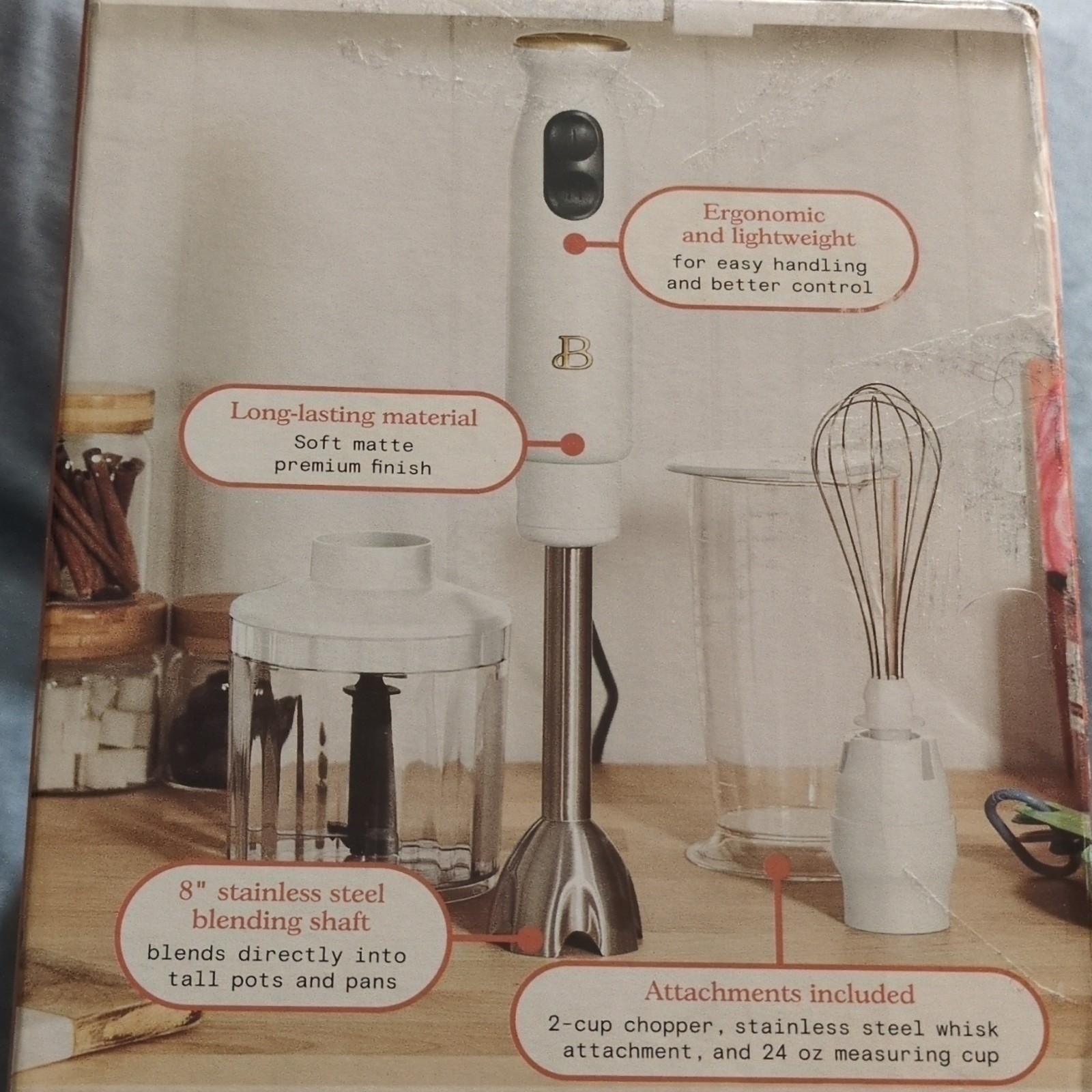 Beautiful 400-Watt Hand Blender Set, Model 19108, 2-Speed, White, Chopper, Whisk