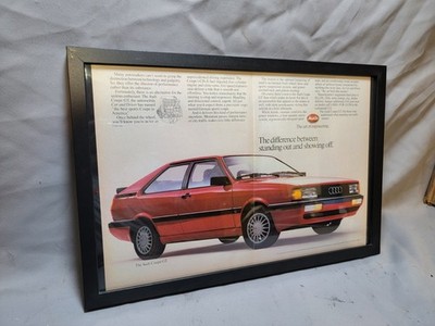 1985 1986 AUDI QUATTRO COUPE GT VINTAGE ORIGINAL PRINT AD FRAMED ADVERTISEMENT