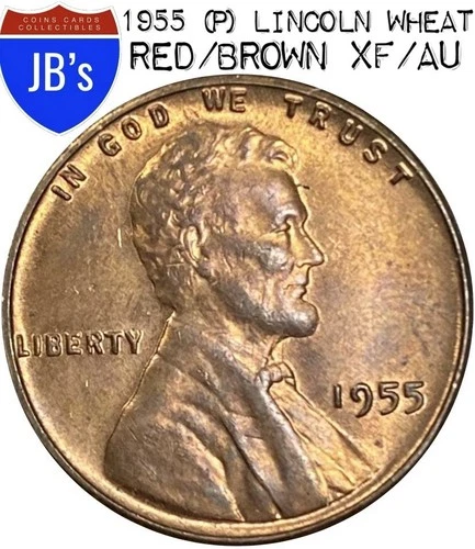 1955 (P) Lincoln Wheat Cent Penny 1c - Lightly Circulated RED/BROWN (XF/AU)
